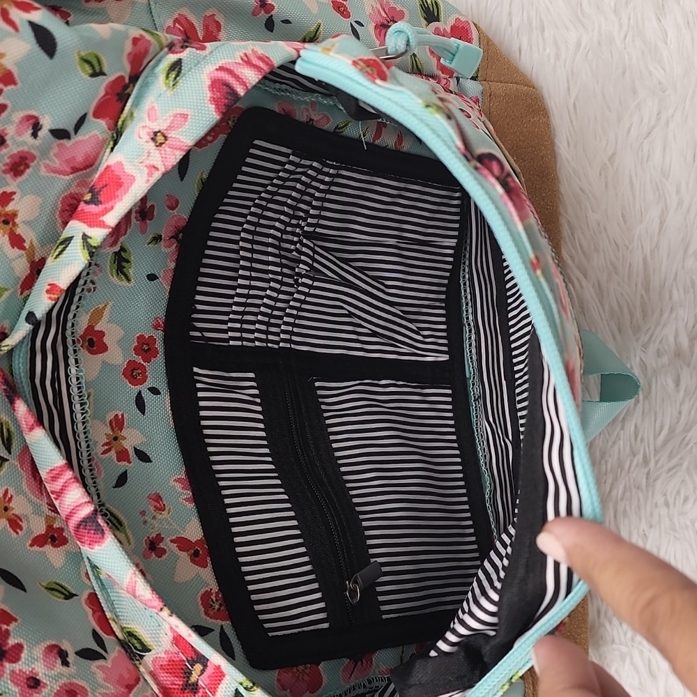 No Boundaries  Mist Mint Floral  Suede  Bottom Backpack - Picture 6 of 13